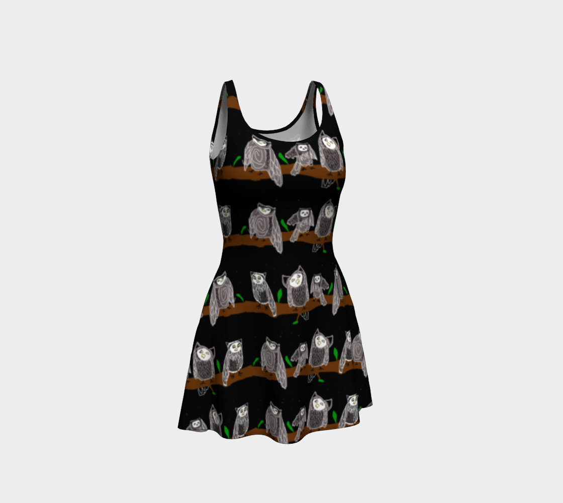 Cute Owls Pattern Flare Dress preview