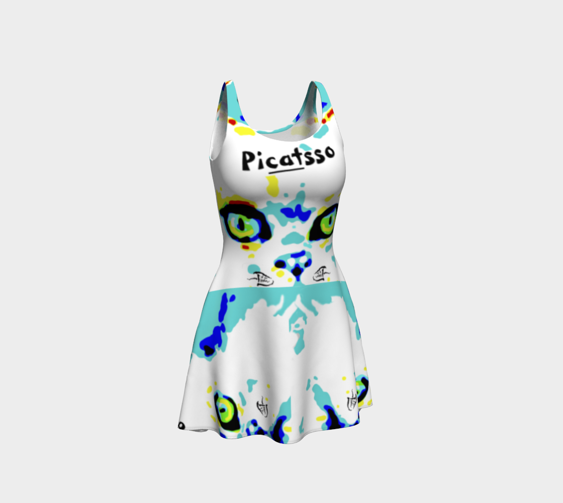 Picatsso / Official Crazy Catnip Dance Split-Face Flare Dress preview