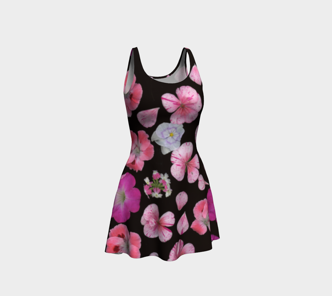 Flare Dress * Pink Geranium Petals * Floral Short Sleeveless Flared Skirt Dress preview