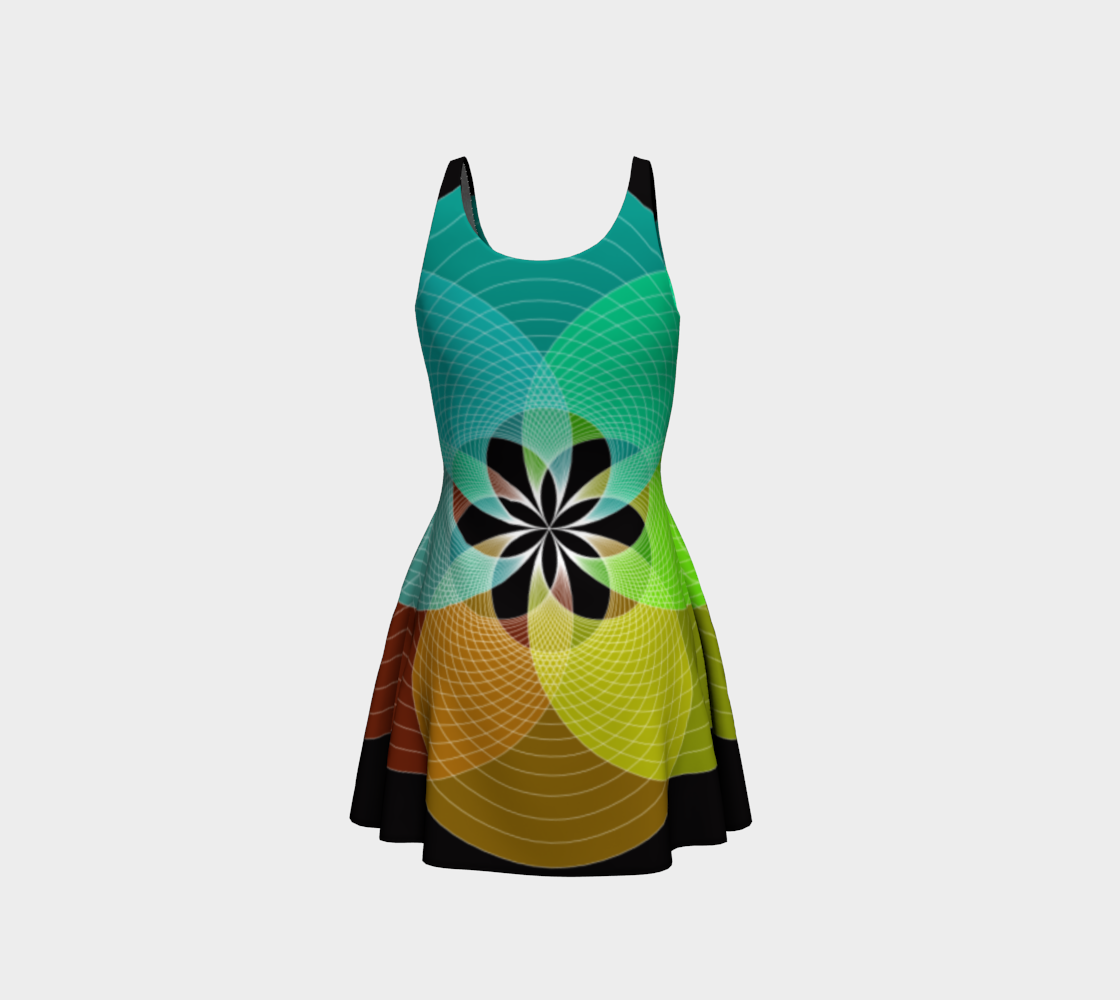 Focus Flower Teal and Yellow Flare Dress preview #3