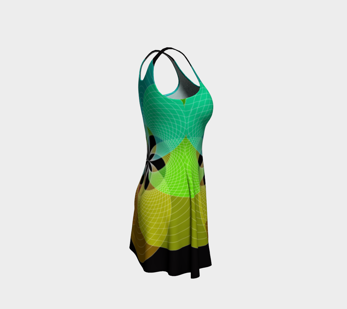Focus Flower Teal and Yellow Flare Dress preview #4