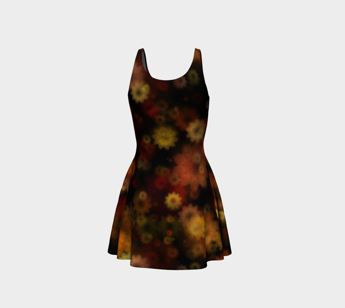 Aperçu de Moody Red Gold Floral Flare Dress #3