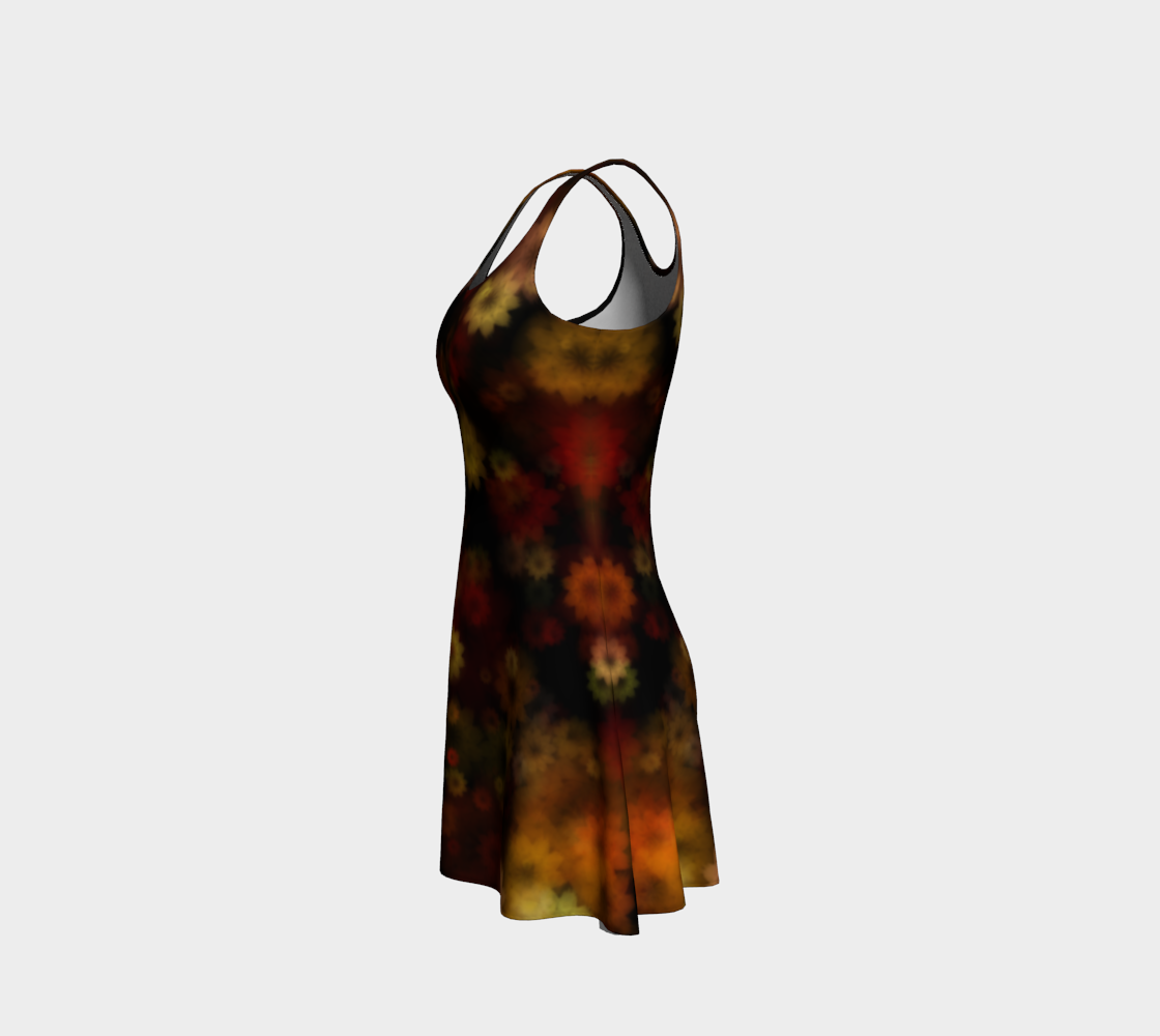Aperçu de Moody Red Gold Floral Flare Dress #2