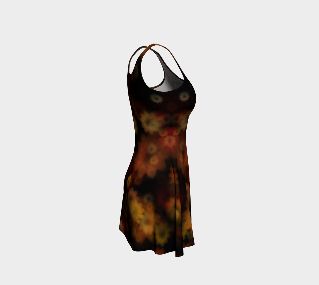 Aperçu de Moody Red Gold Floral Flare Dress #4