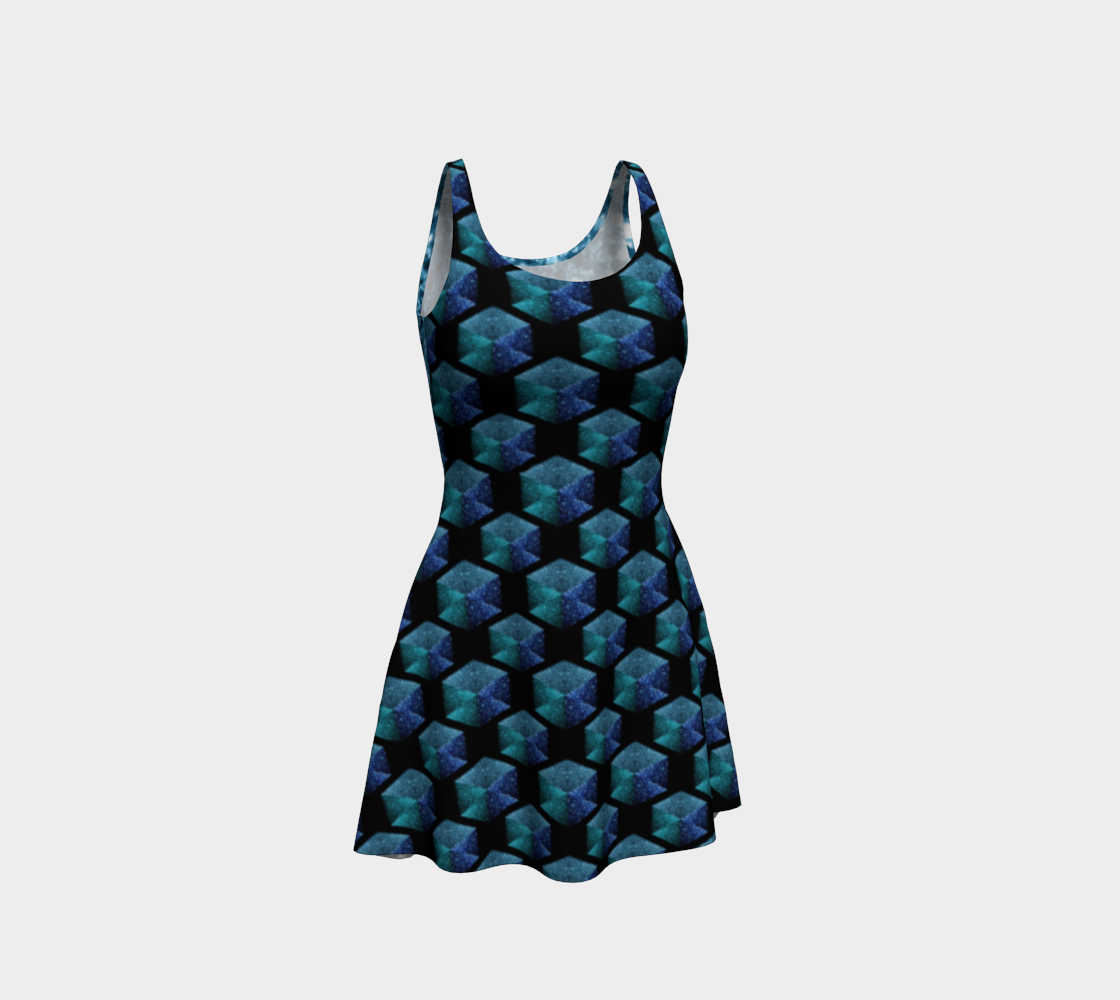 Aqua blue sparkles diamond geometric pattern on black Miniature #2