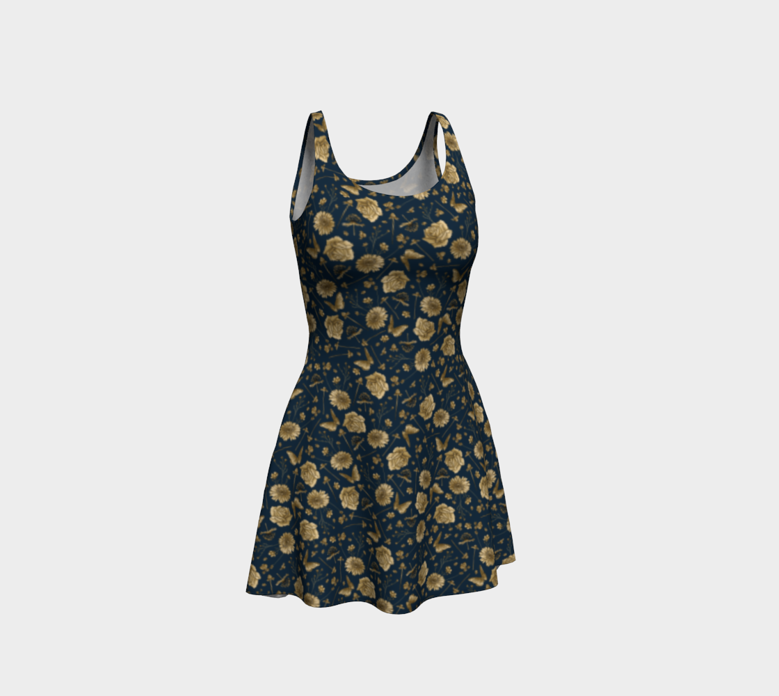 Petal to the metal navy & gold flare dress preview