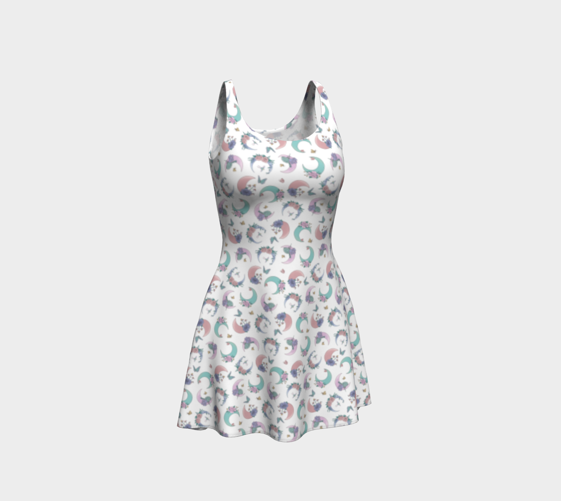 Fly me to the moon white tossed flare dress 3D preview