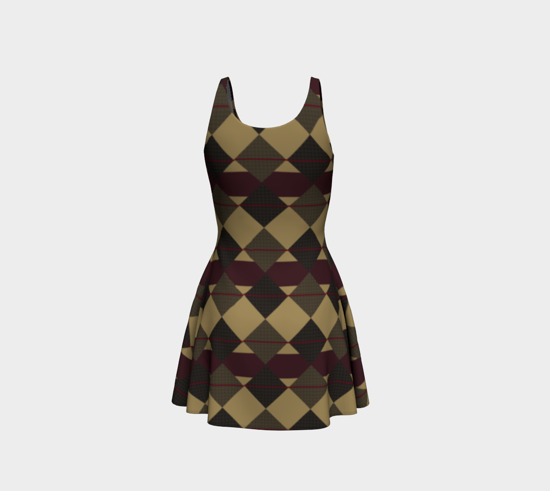 Checkered Brown Plaid Flare Dress thumbnail #4