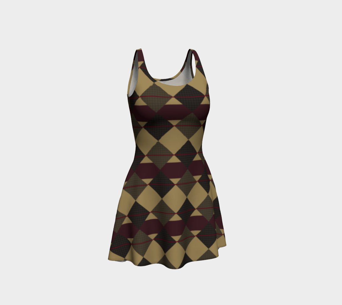 Checkered Brown Plaid Flare Dress preview #1