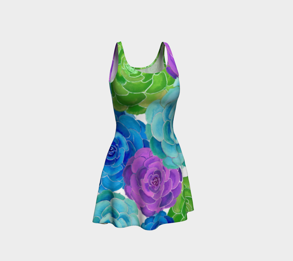 Aperçu de Colorful Succulents Floral Pattern Flare Dress
