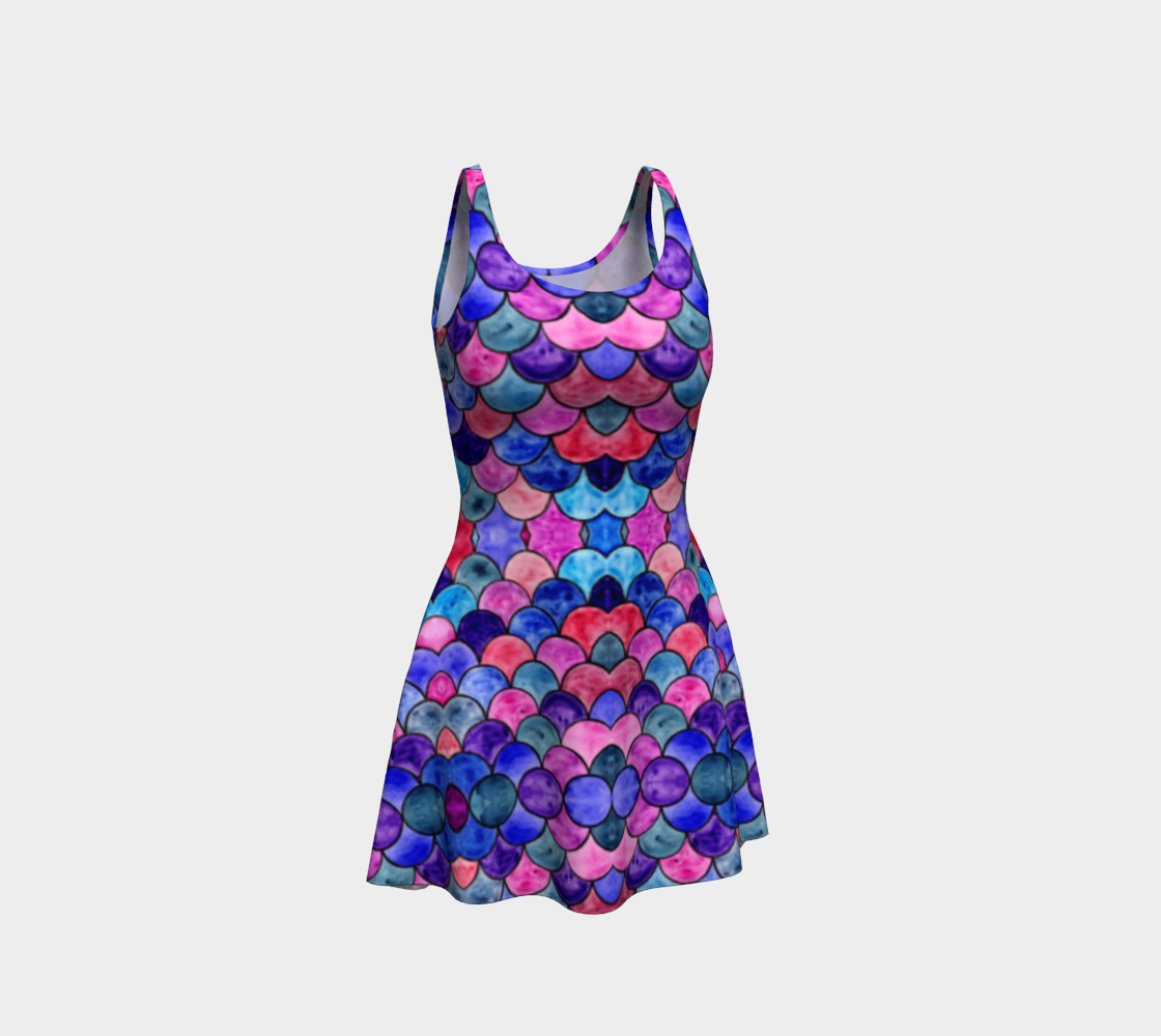 Blue and Purple Scales Pattern Flare Dress preview