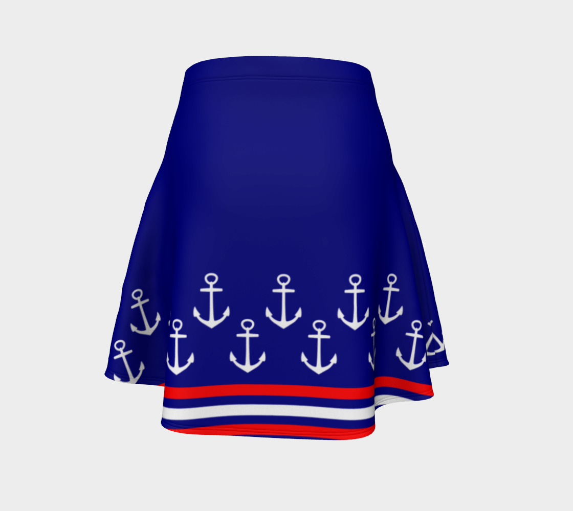 Blue and Red Nautical Stripe Anchor Flare Skirt preview #4