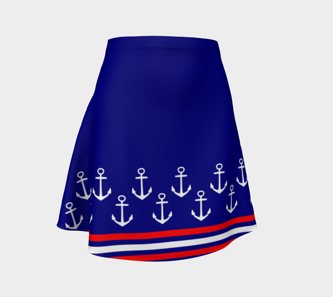 Blue and Red Nautical Stripe Anchor Flare Skirt preview #1