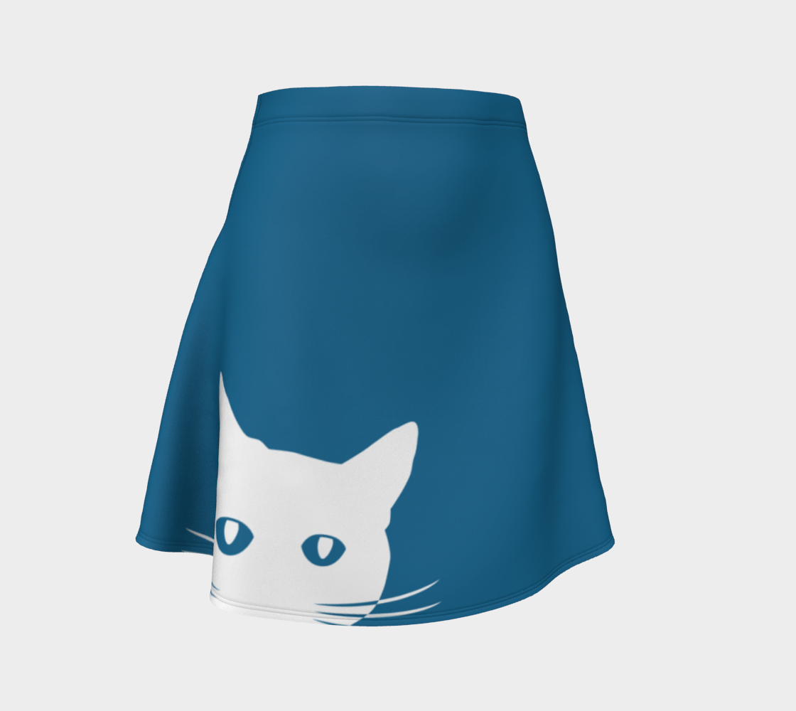 Aperçu de White Cat on Blue - Flare Skirt