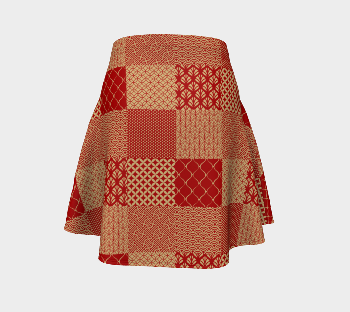 Red Patchwork Flare Skirt preview #4