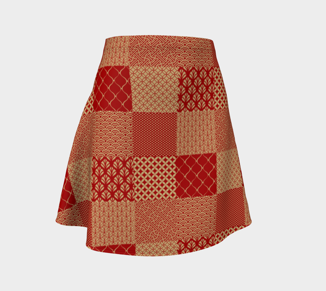 Red Patchwork Flare Skirt preview #1