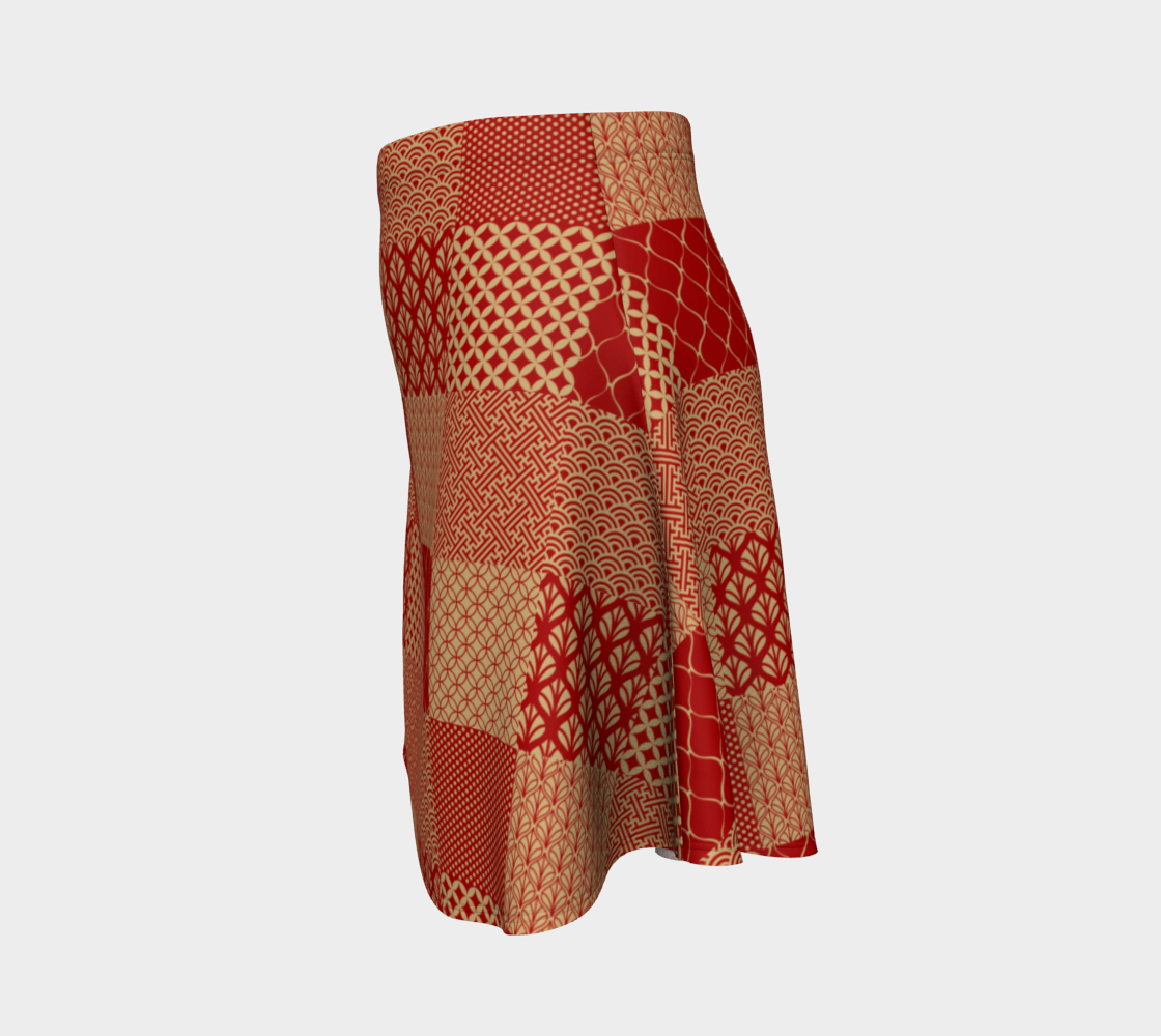 Red Patchwork Flare Skirt preview #2