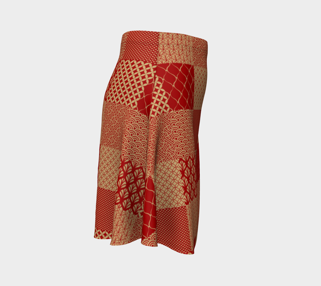 Red Patchwork Flare Skirt preview #3