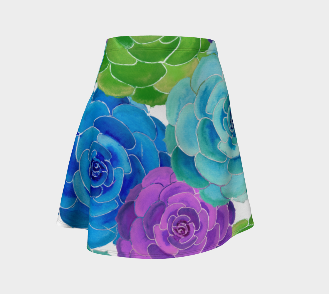 Aperçu de Colorful Succulents Floral Pattern Flare Skirt