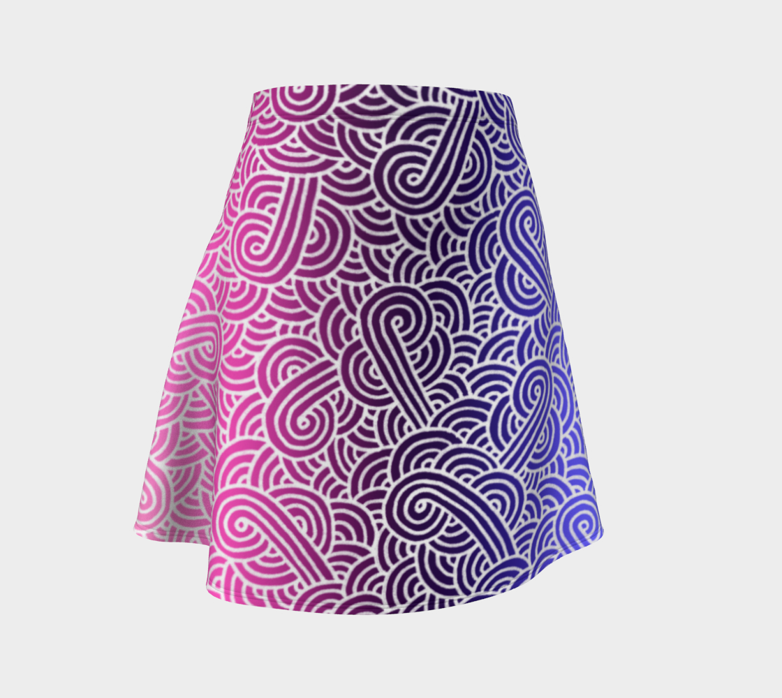 Ombré omnisexual flag and white swirls doodles Flare Skirt preview
