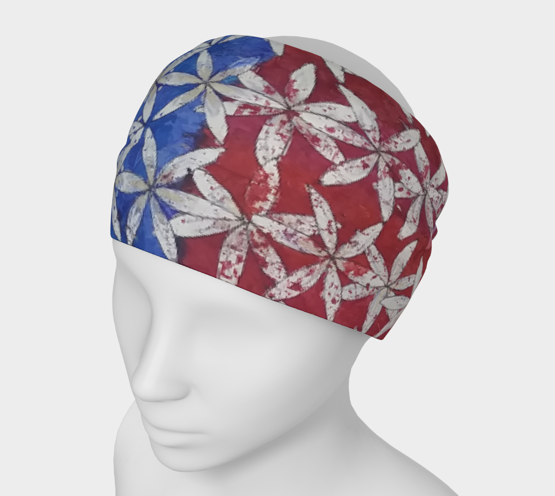 Red White & Blue Floral Flower of Life Half/Half Flag Headband 3D preview