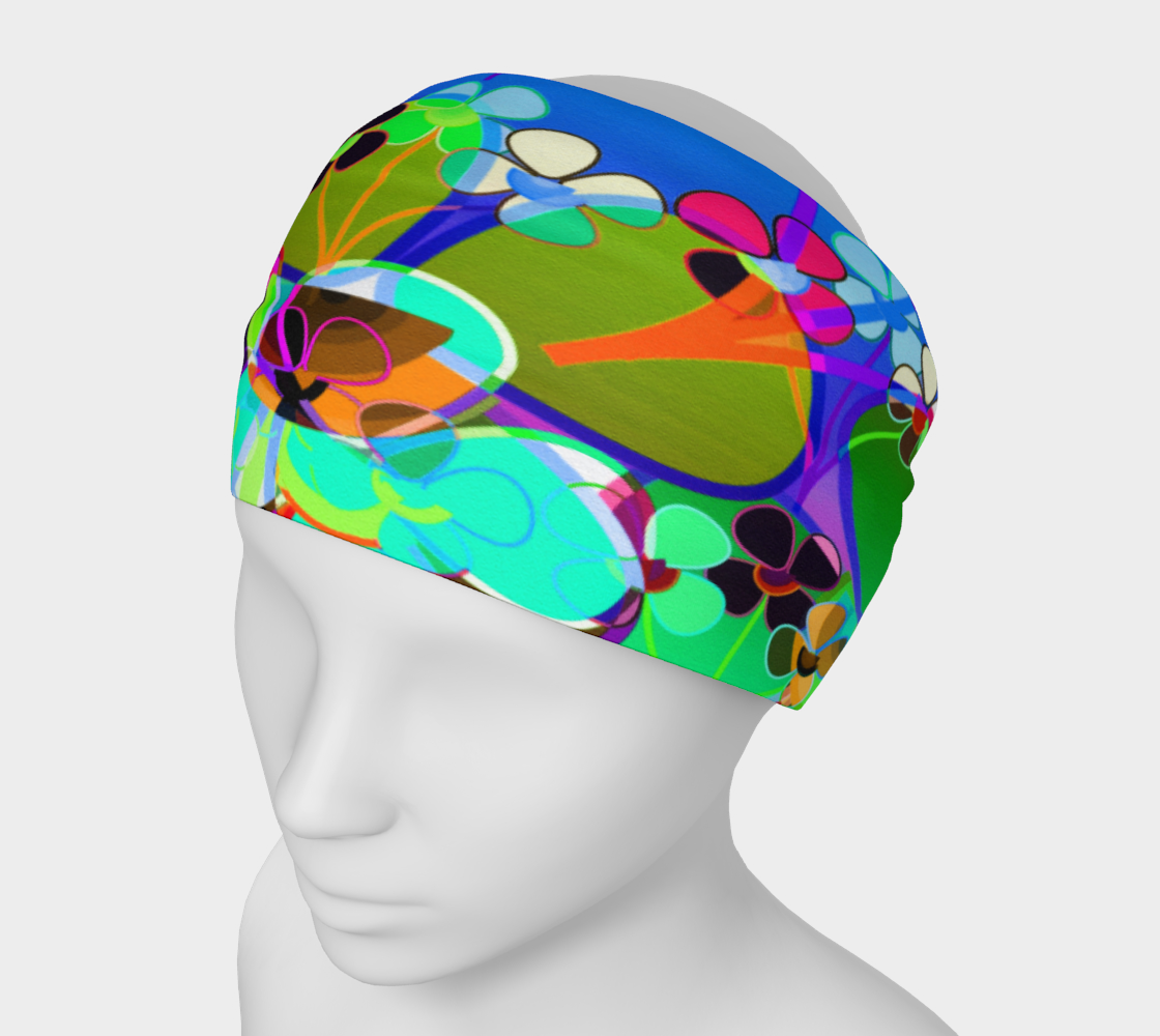 Aperçu de Abstract Colorful Flower Blue Background Art Headband, AWSD 