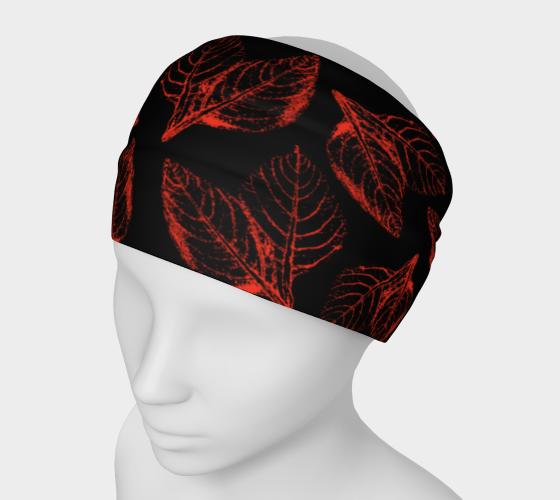 Headband * Abstract Floral Head Scarf * Black Red  Flowered Hair Covering * Red Amaranth Leaves  preview