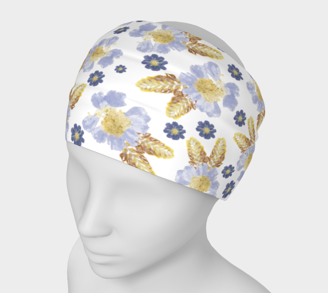 Aperçu de Headband * Abstract Floral Head Scarf * Flowered Hair Covering * Blue Cosmos Crocosmia Watercolor Impressions