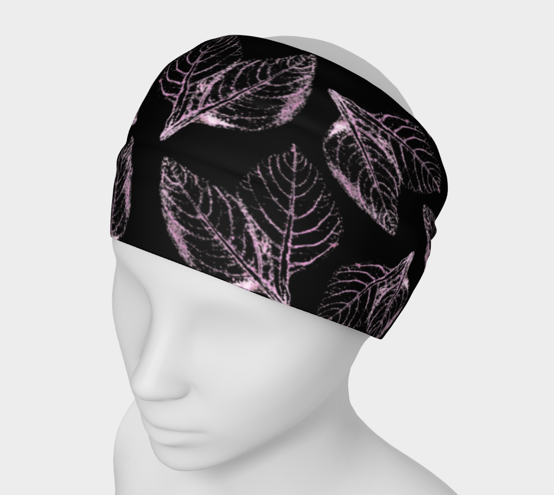 Headband * Abstract Floral Head Scarf * Black Pink Flowered Hair Covering * Pink Amaranth Leaves  preview