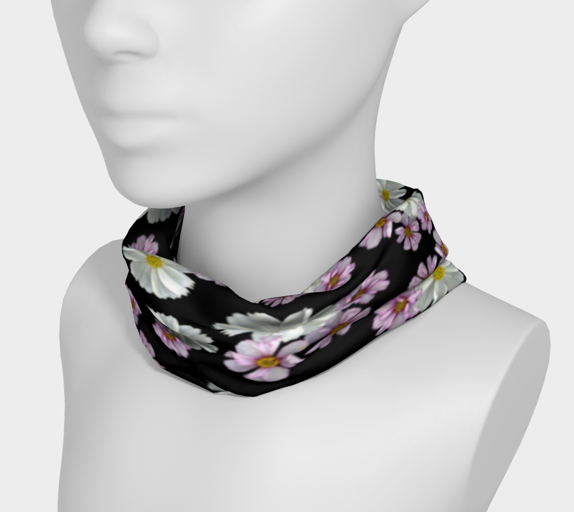 Headband * Abstract Floral Head Scarf * Black Pink Flowered Hair Covering * Pink Purple White Cosmos Blossoms Miniature #4