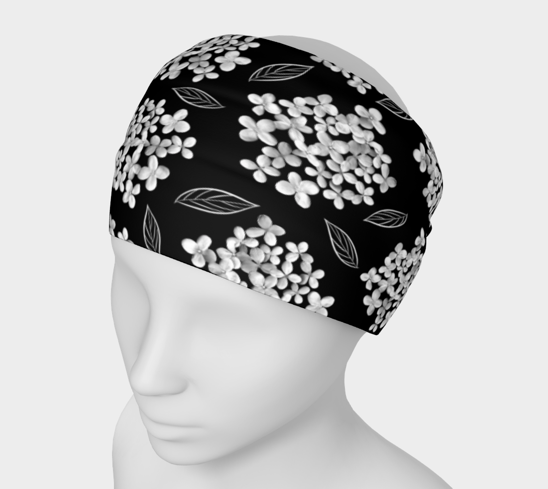 Aperçu de Headband * Abstract Floral Head Scarf * Black and White Flowered Hair Covering * White Hydrangea on Black * Pristine 
