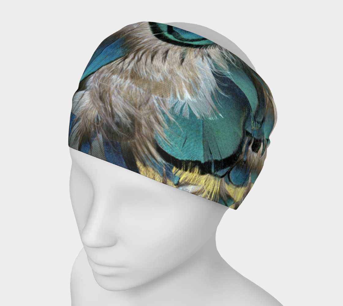 Headband * Blue Grey Yellow Black Pheasant Feather Head Cover*Hair Scarf preview