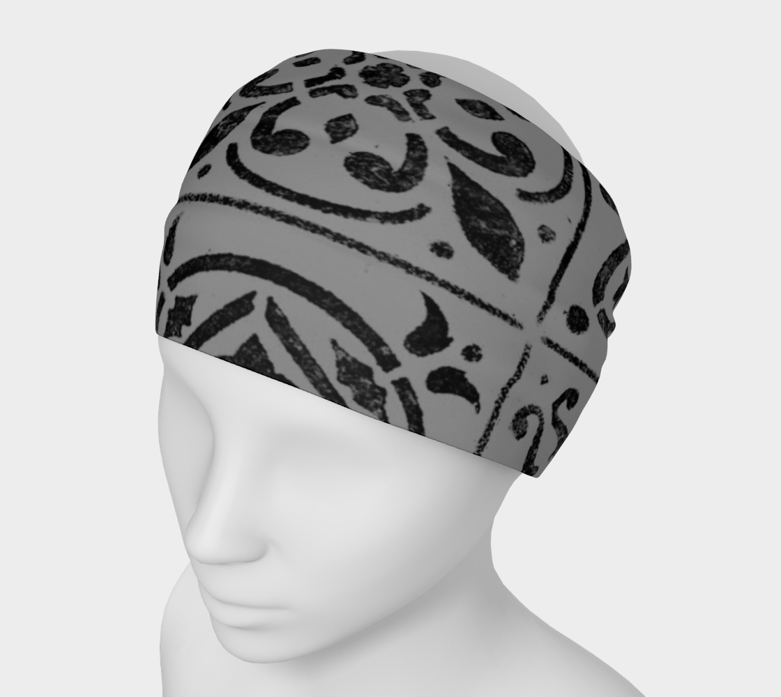 Headband * Abstract Geometric Gray Black Moroccan Tile Print Head Scarf  thumbnail #2