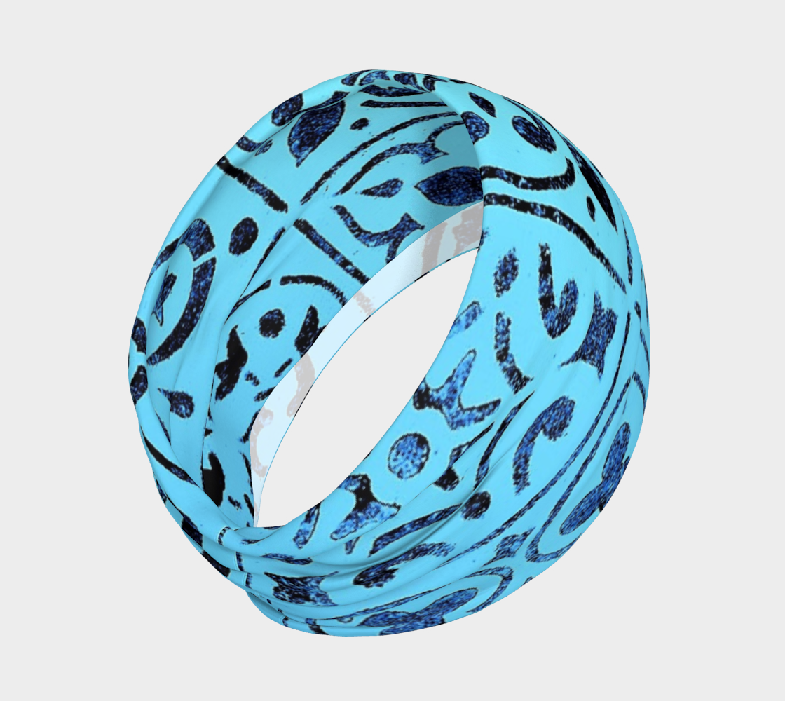 Headband * Blue Moroccan Tile Print Hair Scarf * Geometric Abstract Head Covering  preview #2