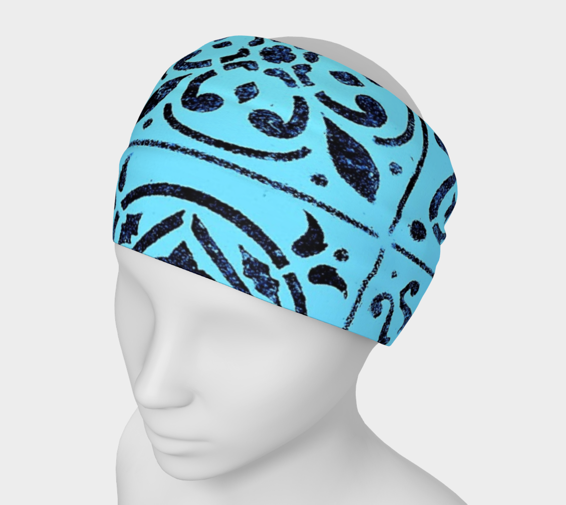 Aperçu 3D de Headband * Blue Moroccan Tile Print Hair Scarf * Geometric Abstract Head Covering 