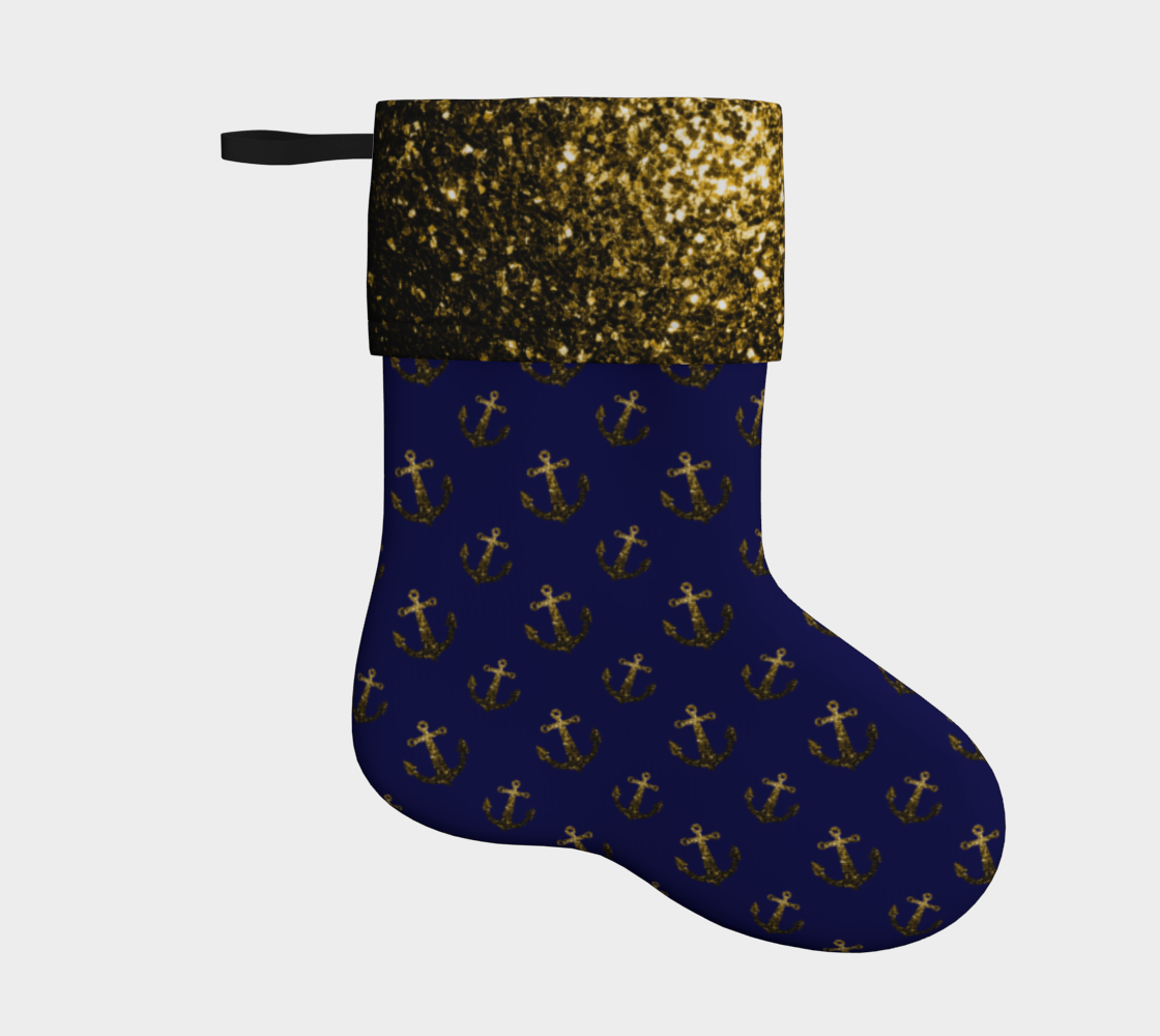 Aperçu de Gold sparkles Navy blue Anchor pattern