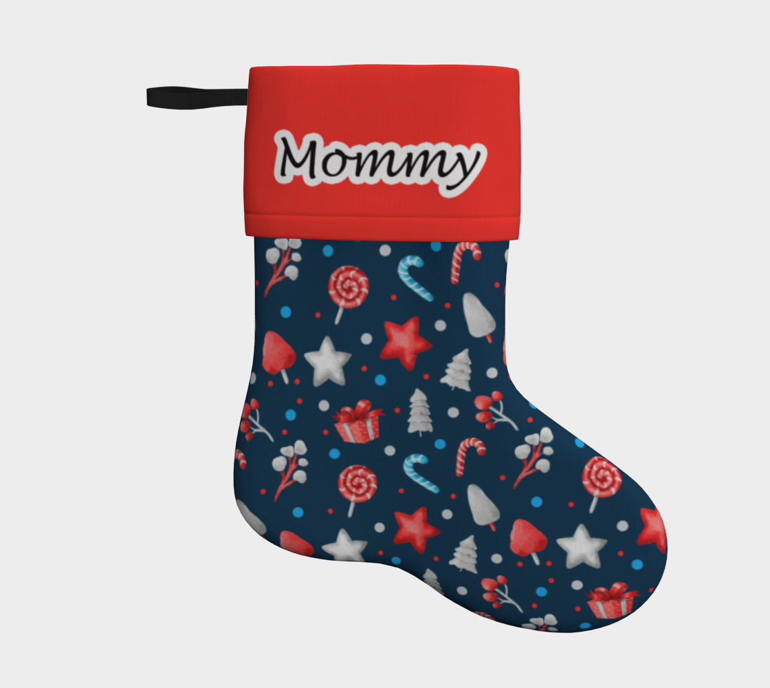 Aperçu de Mommy Christmas Candy Stars Trees Blue Red Pattern Stocking