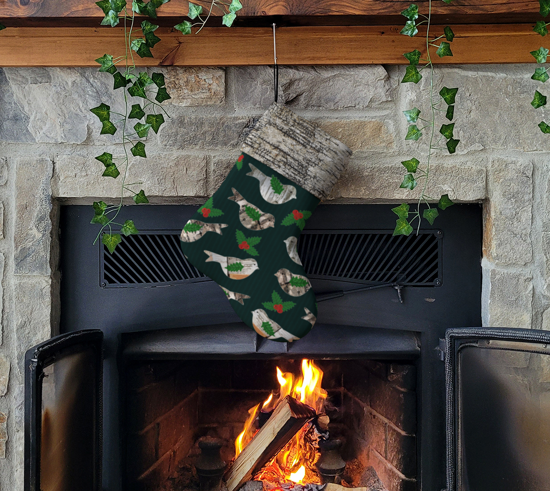 Aperçu de Birch Bark Birds Red Holly Berry Rustic #3
