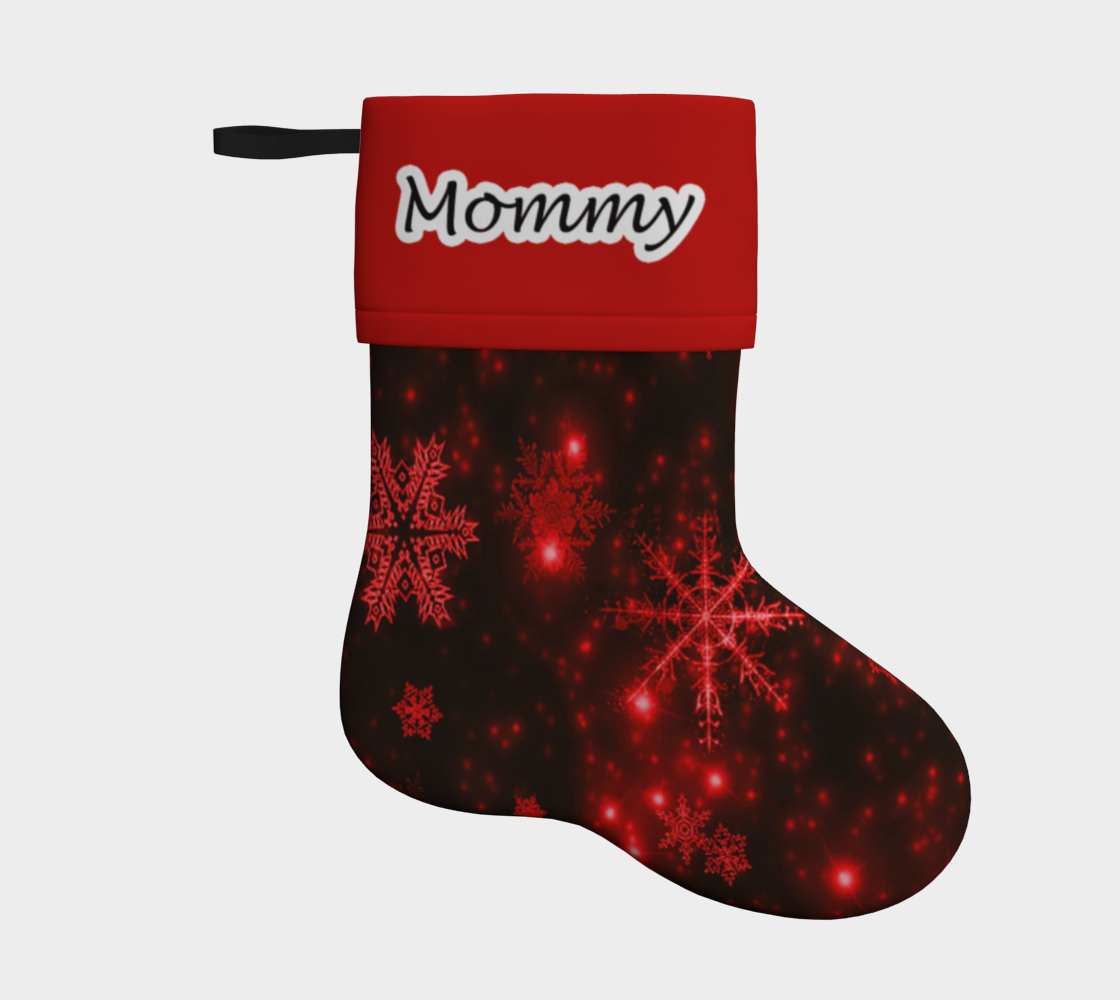 Aperçu de Mommy Deep Red and Bright Snowflakes Christmas Stocking