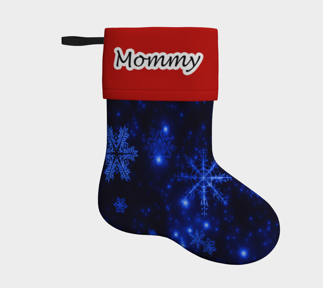 Aperçu de Mommy Deep Blue and Bright Snowflakes Christmas Stocking