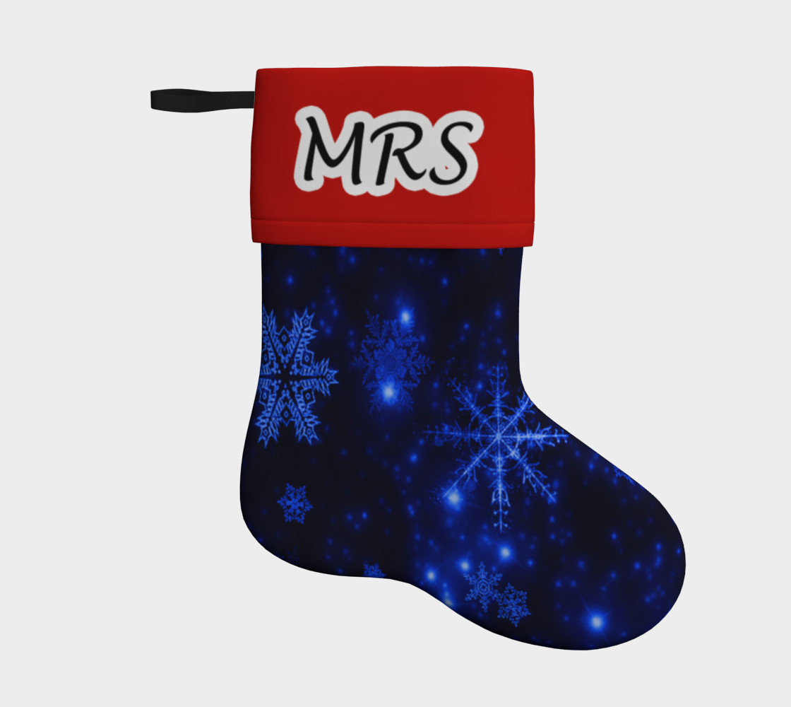 Aperçu de MRS Deep Blue and Bright Snowflakes Christmas Stocking