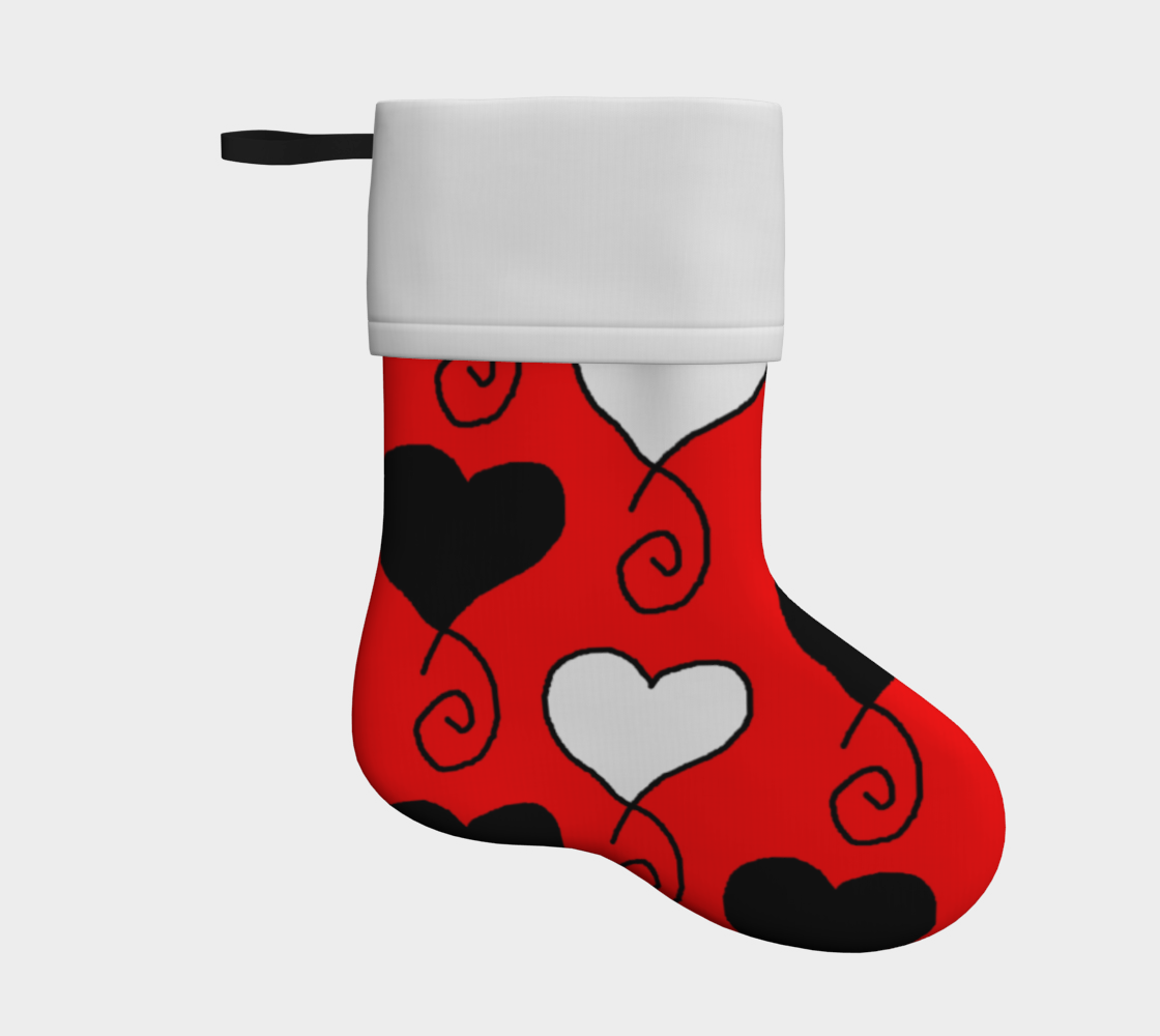 red with black and white hearts holiday christmas stocking preview