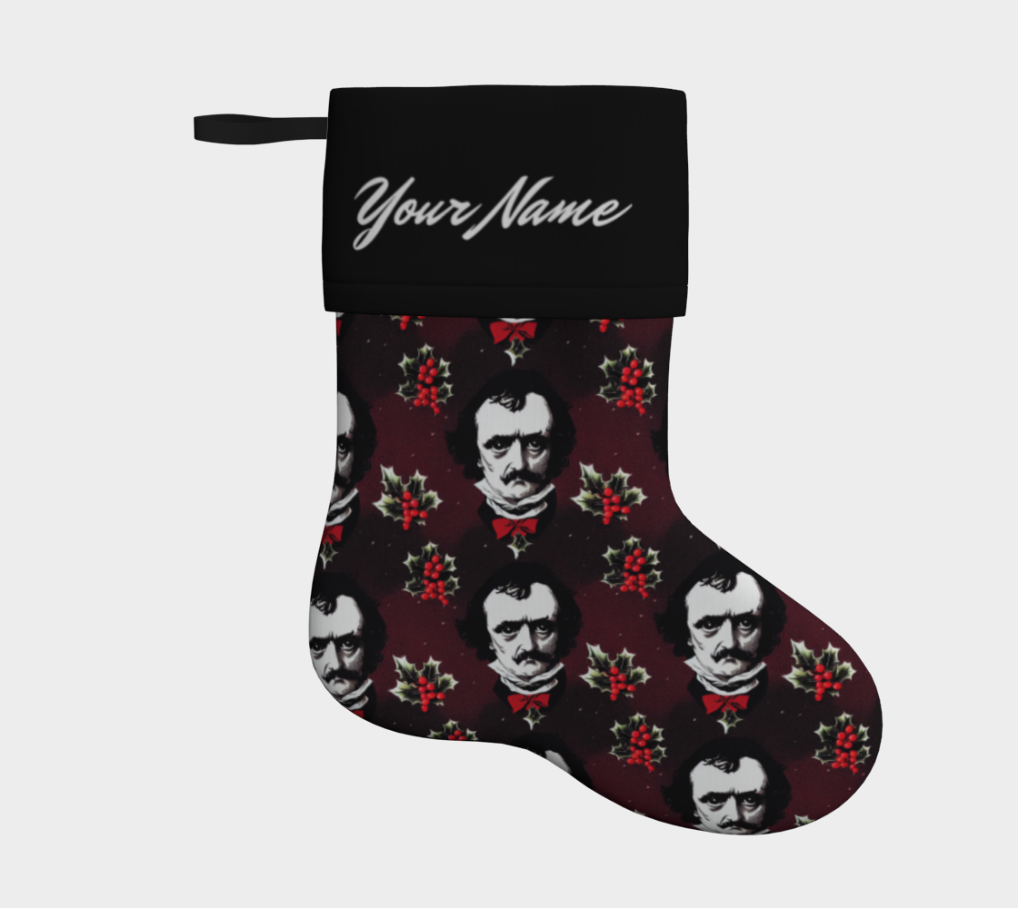 Edgar Allan Poe & Holly-Jolly Mistletoe | Gothic Christmas Stocking | Personalized with your name | Literature preview