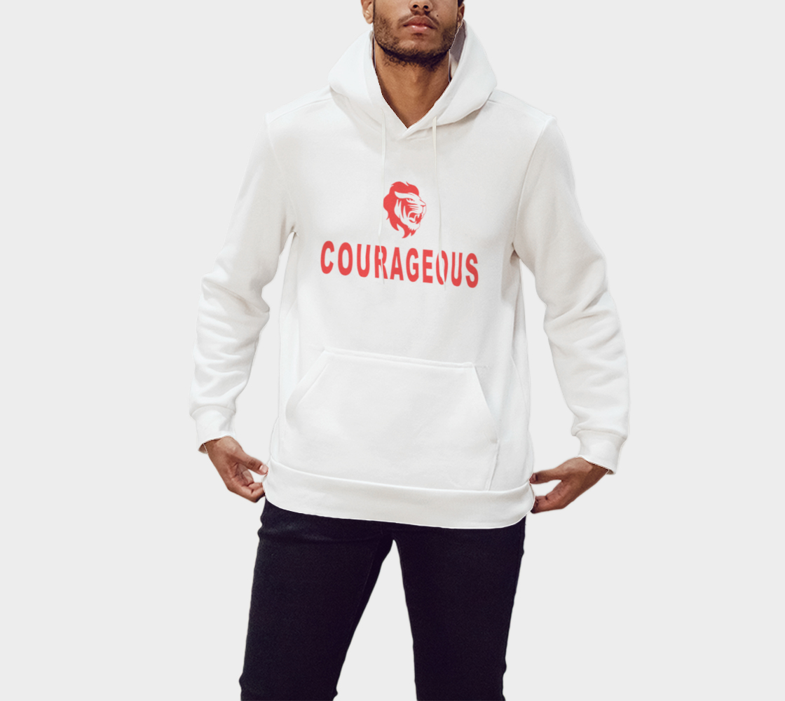 Red color lion and courageous text pullover hoodie preview