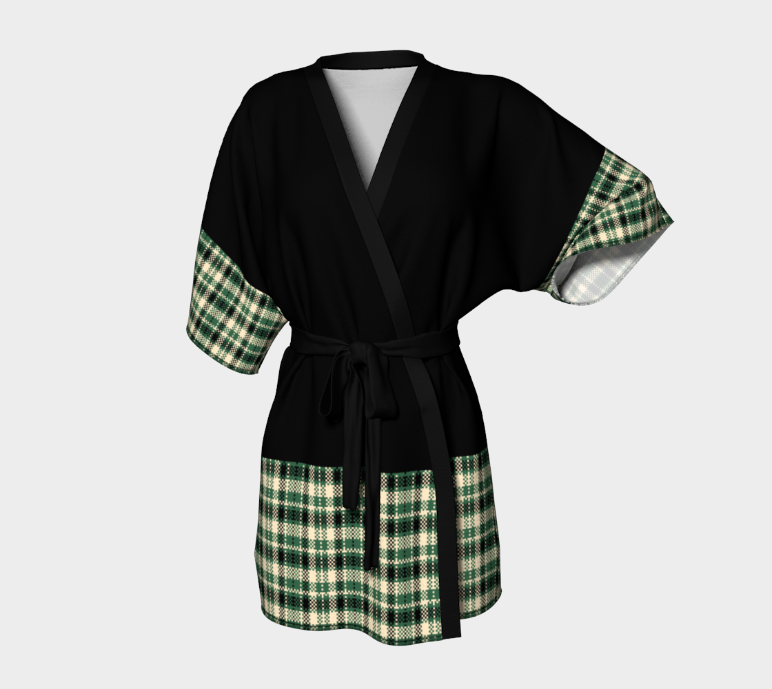 Green, Cream, and Black Plaid Kimono preview
