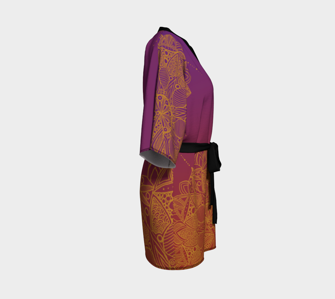 Red and Purple Mandala Pattern Kimono Robe preview #3