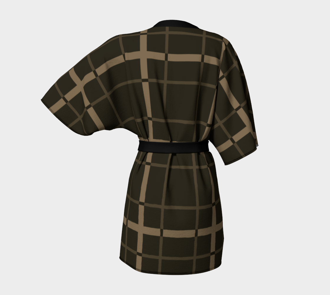 Aperçu de Kimono Robe Abstrait Carreaux Marron #4