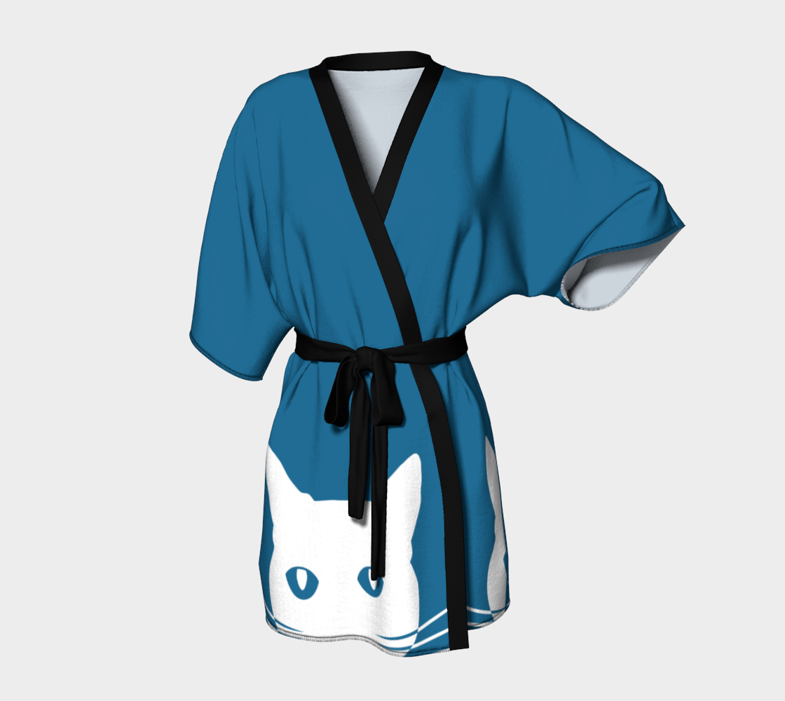 Aperçu de White Cat on Blue - Kimono Robe