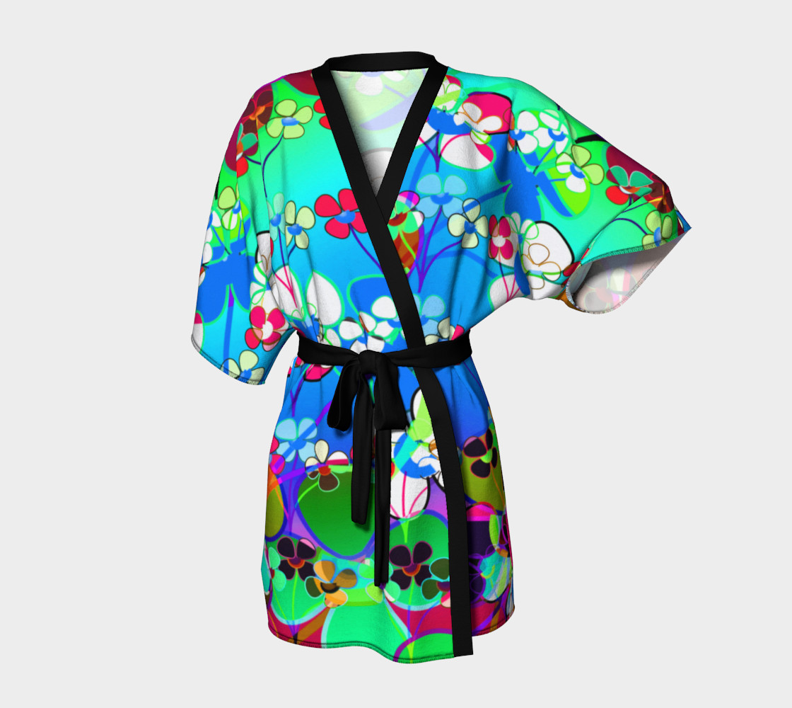 Aperçu de Abstract Colorful Flower Blue Background Art Kimono, AWSD 