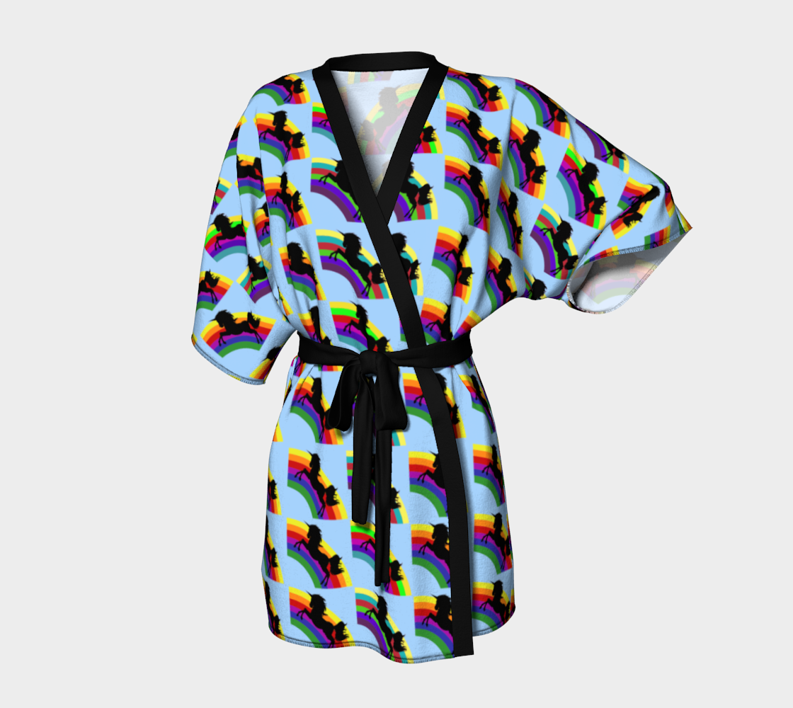 Aperçu de Black Unicorn and Rainbow Blue Kimono Robe, AWSD